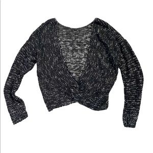 NWT Abound Black Twist Front Knit Faux Wrap 90s Y2K Open Front V Neck Sweater XS